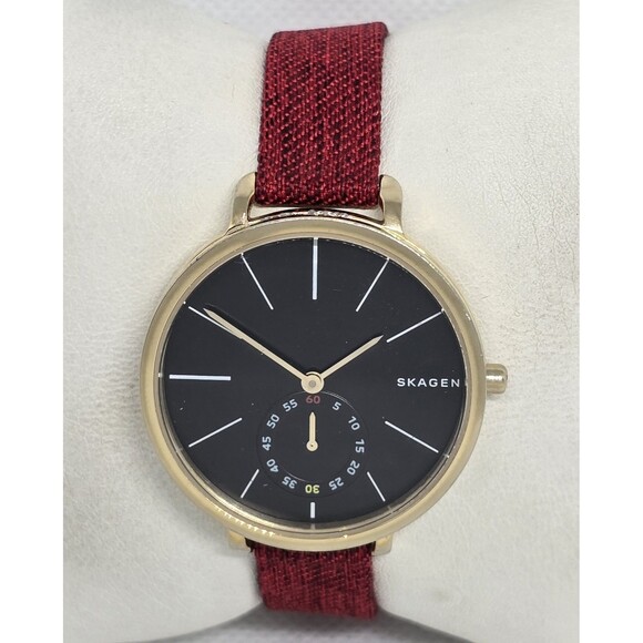 Womens Skagen Hagen SKW2354 Small Second Hand Black Dial Gold Tone Case Watch 13